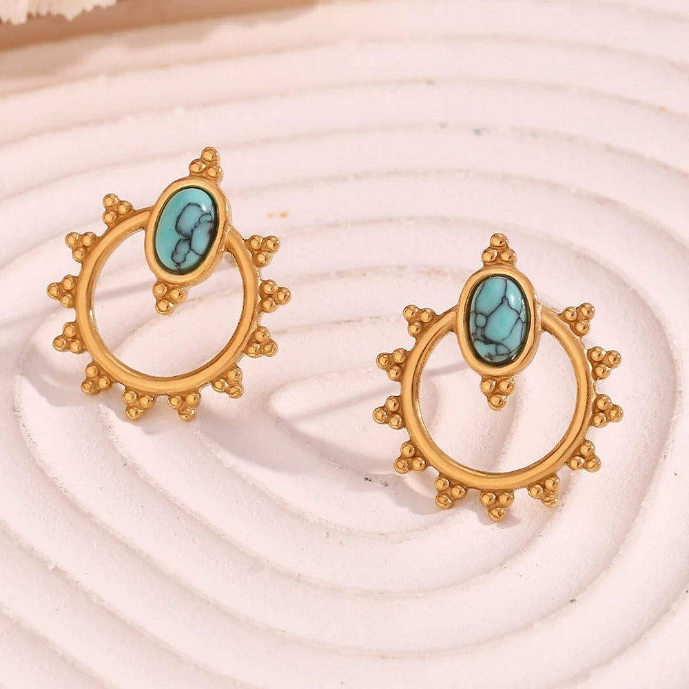 Lace Oval Turquoise Stainless Steel Earrings