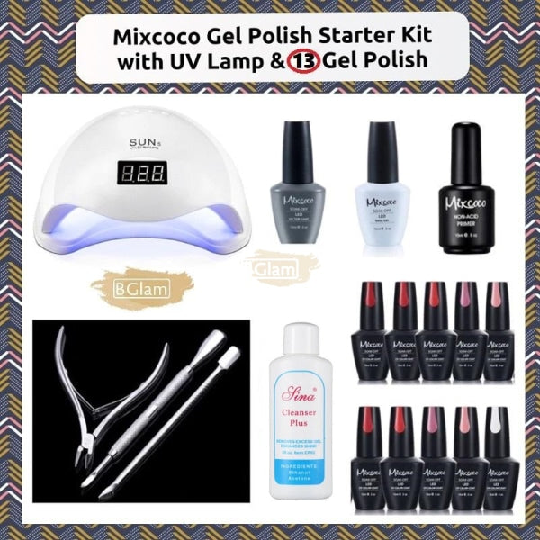 Mixcoco 15ml Gel Polish Starter Kit with 48W UV Lamp & 13 Gel Polish