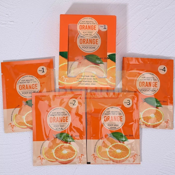 4-in-1 Foot Care Set (Foot Soak, Foot Salt Scrub, Foot Mud Mask & Foot Lotion) - Orange