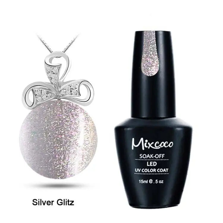 Mixcoco Soak-Off Gel Polish 15ml | Pearl Collection | Silver Glitz