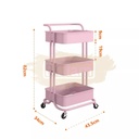 3-Tier All Metal Storage Organizer Rolling Cart with handle | Pink